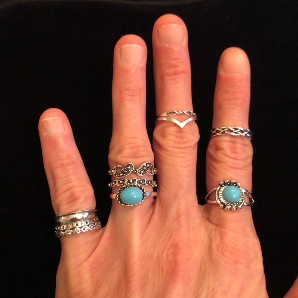 Elegant Silver and Blue Stone Stackable Ring Set